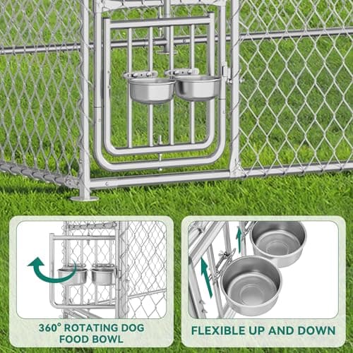 מלונה לכלב — YITAHOME 14.8'x14.8' Large Outdoor Dog Kennel with Rotating Feeder Bowls, Outdoo