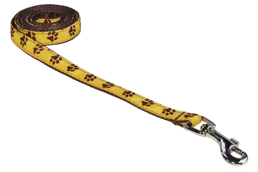נעליים לכלב — XSmall Yellow/Brown Puppy Paws Dog Leash: 1/2" Wide, 4ft Length - Made in USA.