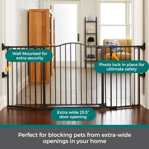 שער בטיחות לכלב — MyPet Extra-Wide Windsor Arch Pet Gate: 38.3"-72" Wide Dog Gate. Hardware Mount,