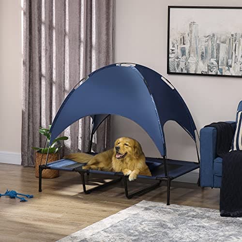 מיטה לכלב גדול — PawHut Elevated Dog Bed with Canopy, Portable Raised Dog Cot for XL Sized Dogs, 
