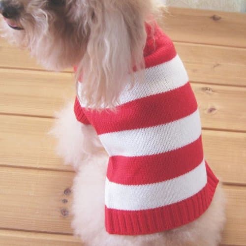 בגדים לכלב — Turtleneck Stripes Pro Pet Clothes Dog Wool Classic Sweaters (Red &White Stripe,