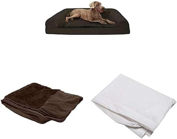 מיטה אורטופדית לכלב — Furhaven Pet Bundle - Jumbo Plus Espresso Cooling Gel Memory Foam Ultra Plush Fa