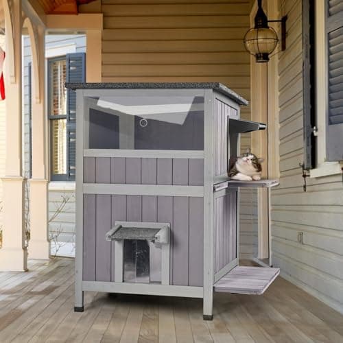 מלונה לכלב — Aivituvin Outdoor Feral Cat House 2-Story Cat Cottage Kitten Shelter with Window
