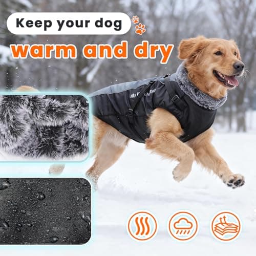 מעיל לכלב — Dog Winter Jacket for Medium Large Dogs,Waterproof Reflective Dog Coat with Harn