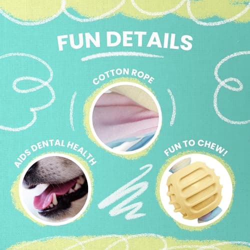 צעצוע חבל/כדור לכלב — Snugarooz Snuggle Ball Yellow Dog Toy – TPR with Braided Cotton Rope – Aids Dent