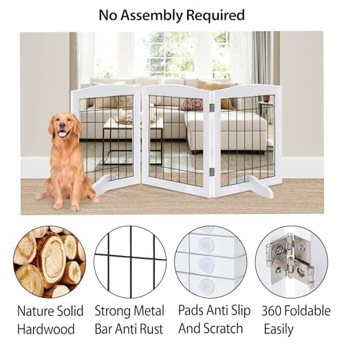שער בטיחות לכלב — LZRS 3-Panel Freestanding Adjustable Wooden Dog Gate—30" Tall Foldable Pet Barri