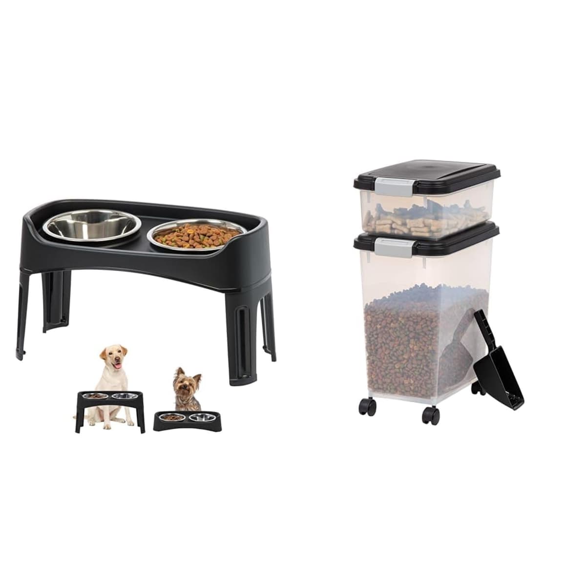 קערת האכלה לכלב — Bundle of IRIS USA Elevated Dog Bowls, 2 Thick 64 oz Stainless Steel Bowls+ IRIS