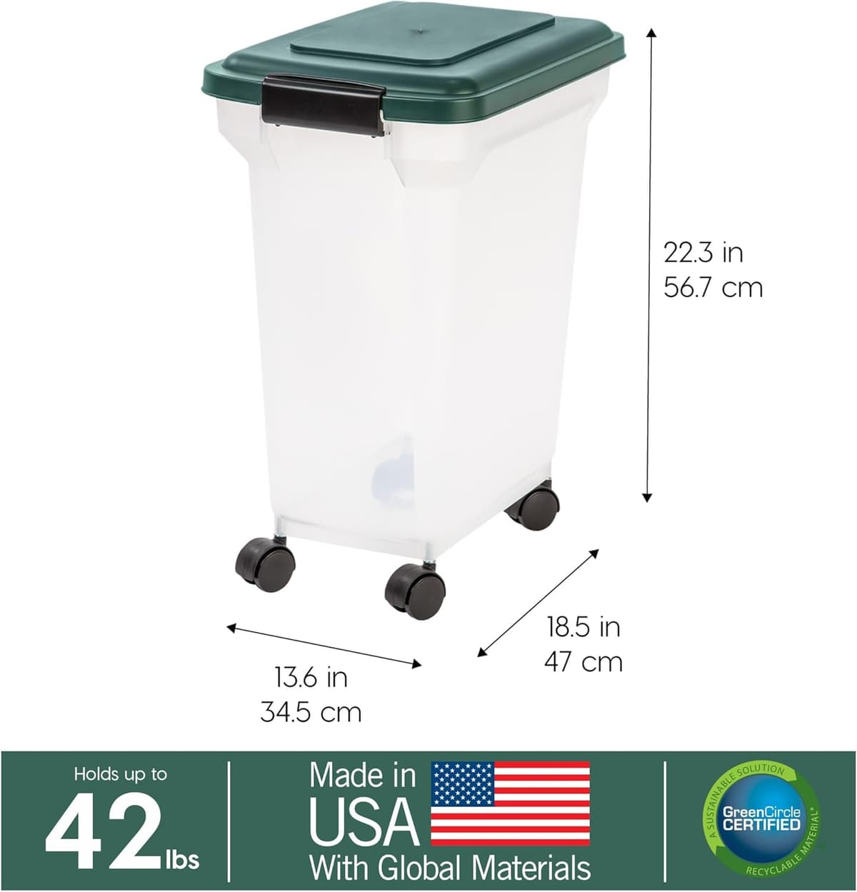 מיכל אחסון מזון לכלב — IRIS USA Remington WeatherPro Airtight Dog Food Storage Container, Up to 42 lbs,
