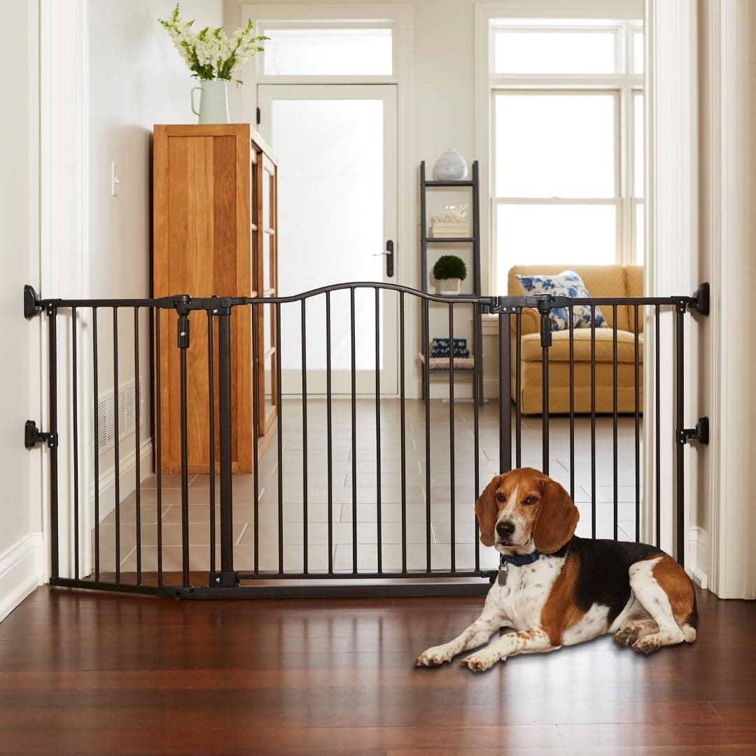 שער בטיחות לכלב — MyPet Extra-Wide Windsor Arch Pet Gate: 38.3"-72" Wide Dog Gate. Hardware Mount,