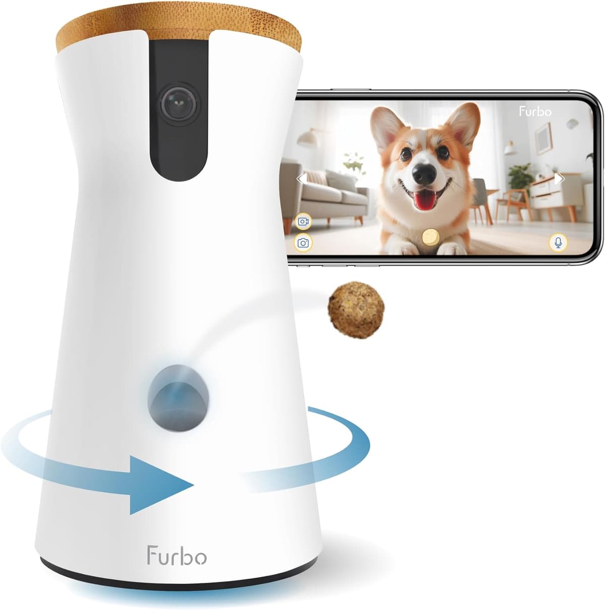 מצלמת מעקב לכלב — Furbo 360° Dog Camera: Pet Security Cam w/Barking Alerts, Rotating View, Treat T