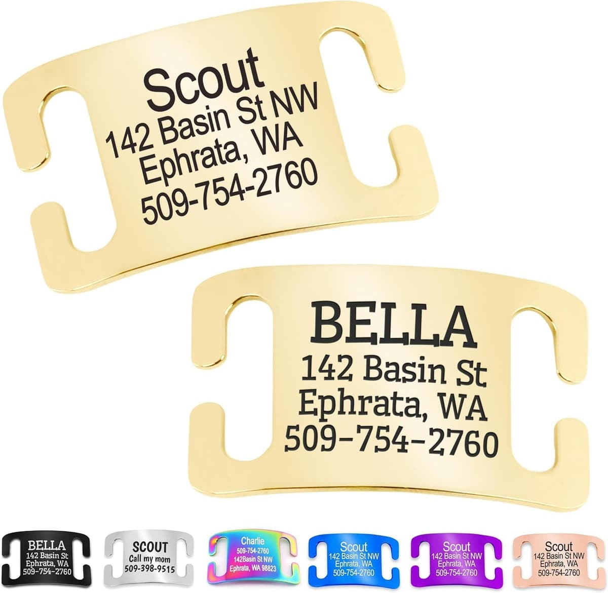 תג שם/זיהוי לכלב — GoTags Slide-On Pet ID Tag, Curved Personalized Dog and Cat,