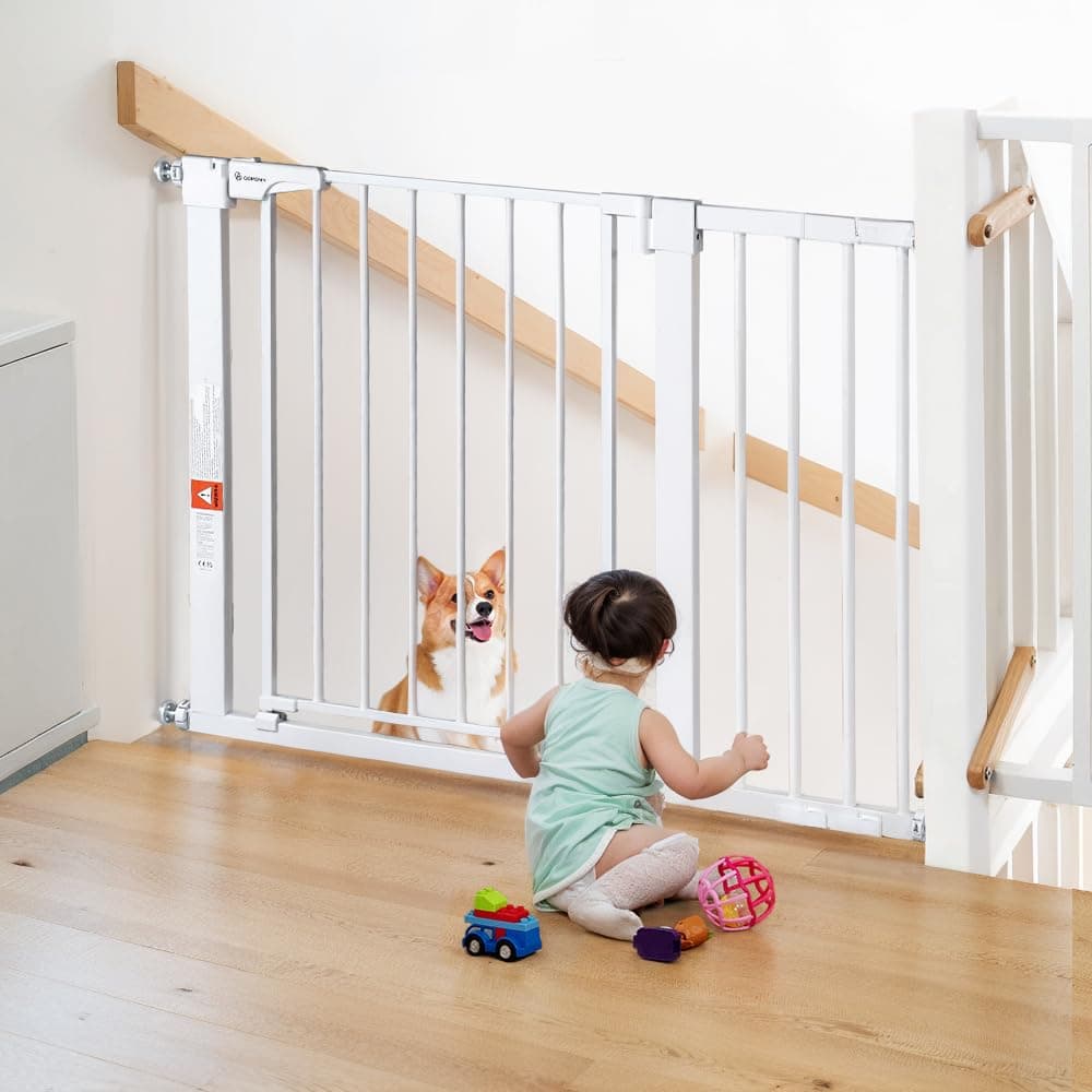 שער בטיחות לכלב — COMOMY 29.5-43.3" Baby Gate Extra Wide for Stairs Doorways, Auto Close Dog Gates