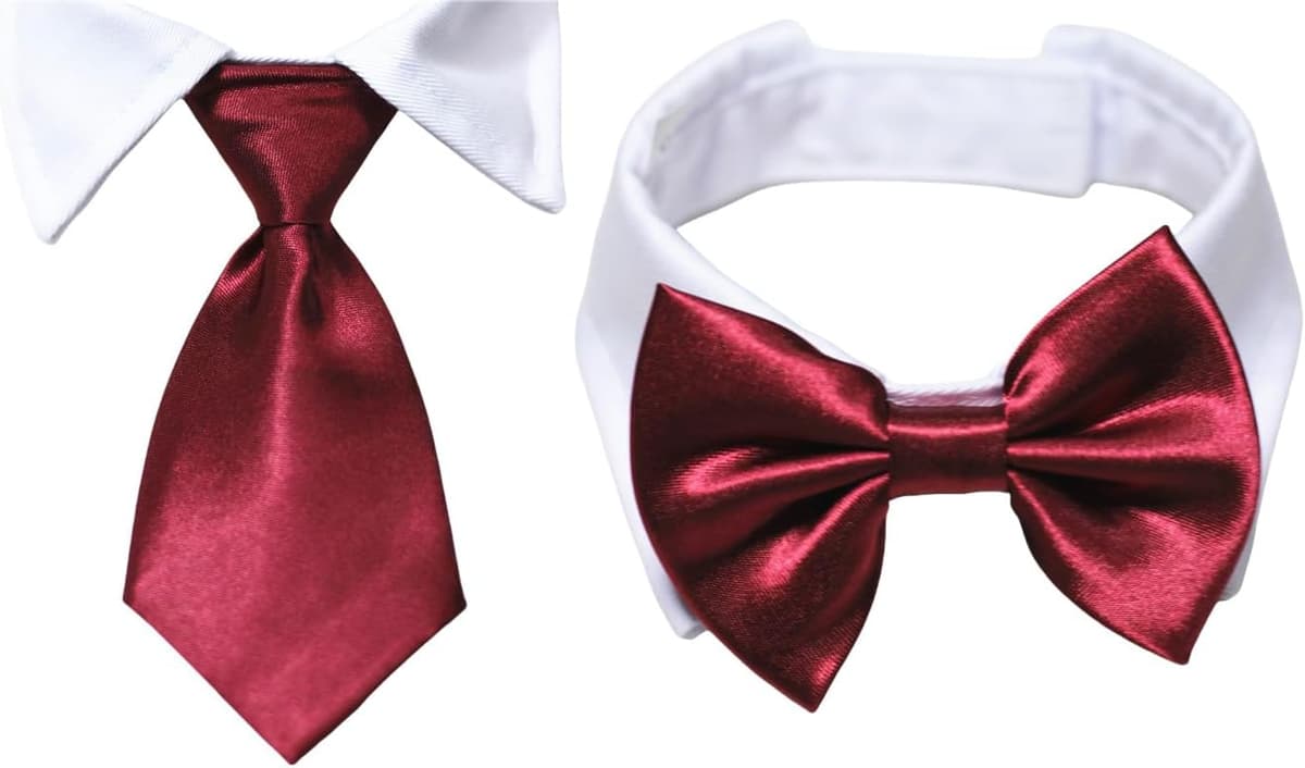תחפושת לכלב — Dog Necktie &amp; Bow Tie with Tuxedo Cotton Collar for Smal