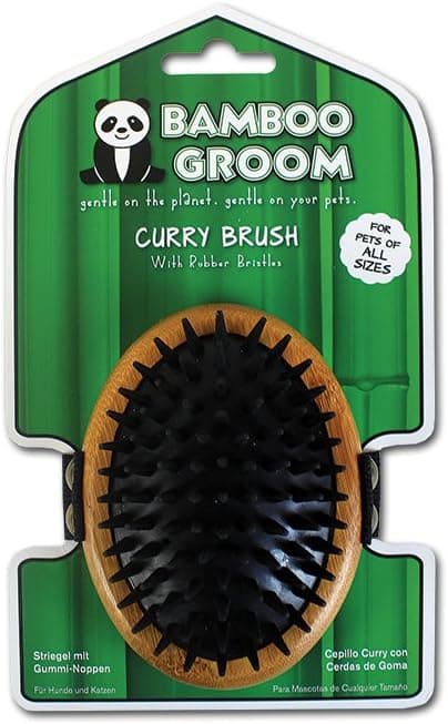 מברשת טיפוח לכלב — Bamboo Groom Curry Brush with Rubber Bristles for Pets