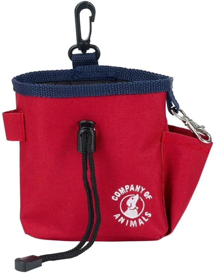 עזר אילוף לכלב — Company of Animals Treat Bag, Red, Zipped Pockets &amp; Drawstring, Clips on Bel