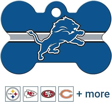 תג שם לכלב — GoTags Personalized Detroit Lions Dog Tag, Brass Metal Bone Shape Pet ID Tag Eng