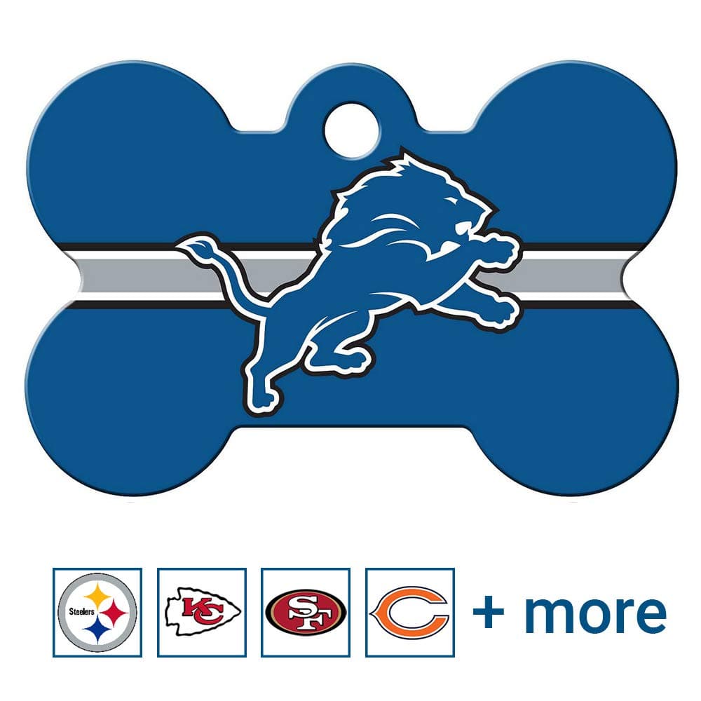 תג שם לכלב — GoTags Personalized Detroit Lions Dog Tag, Brass Metal Bone Shape Pet ID Tag Eng