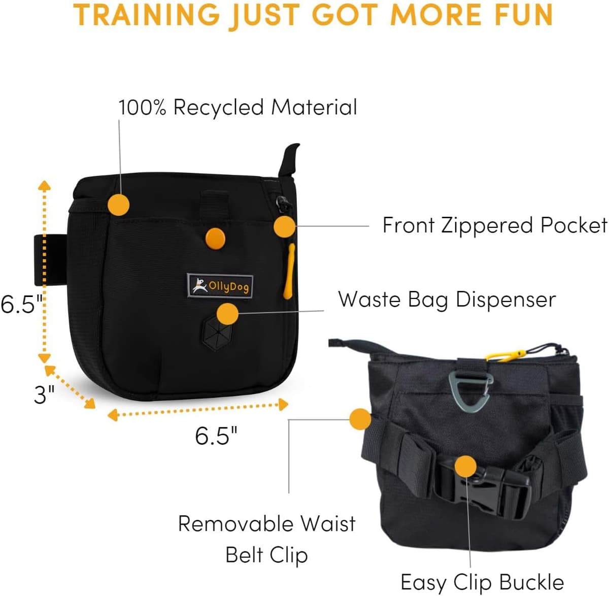 עזר אילוף לכלב — OllyDog Dog Training Pouch Bag with Waist Strap, Poop Bag Dispenser and Collapsi
