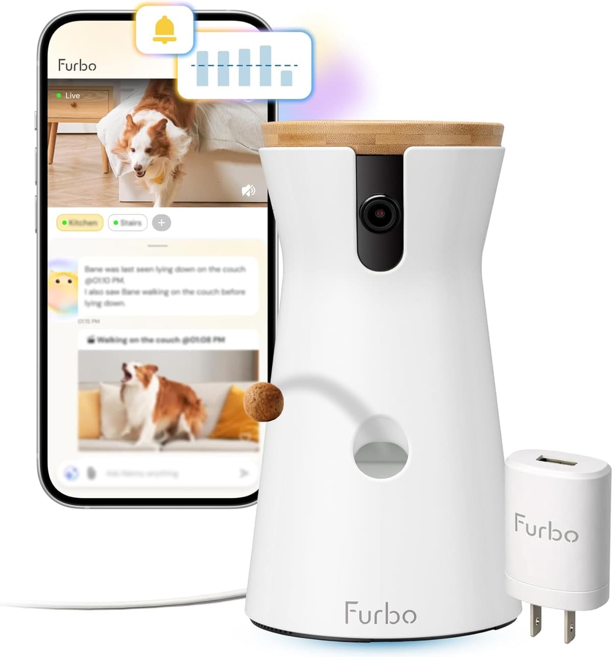 מצלמת מעקב לכלב — Furbo 360° Dog Camera + Power Adapter [Subscription Required] Unlock w/Paid Plan