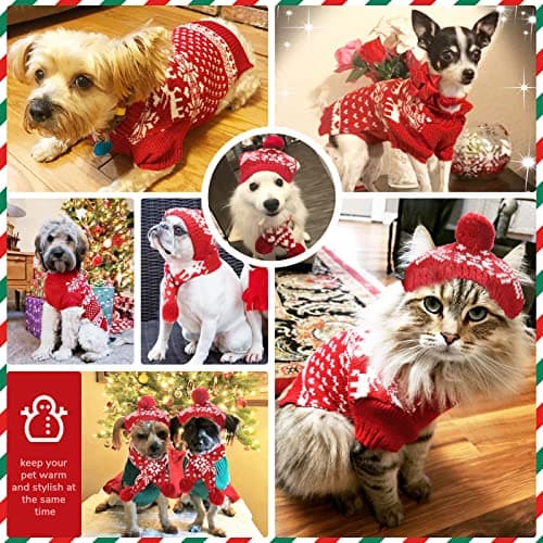 בגדים לכלב — PETCARE 3 Pack Small Dog Christmas Sweater Xmas Costume Set Cute Red Reindeer Sn
