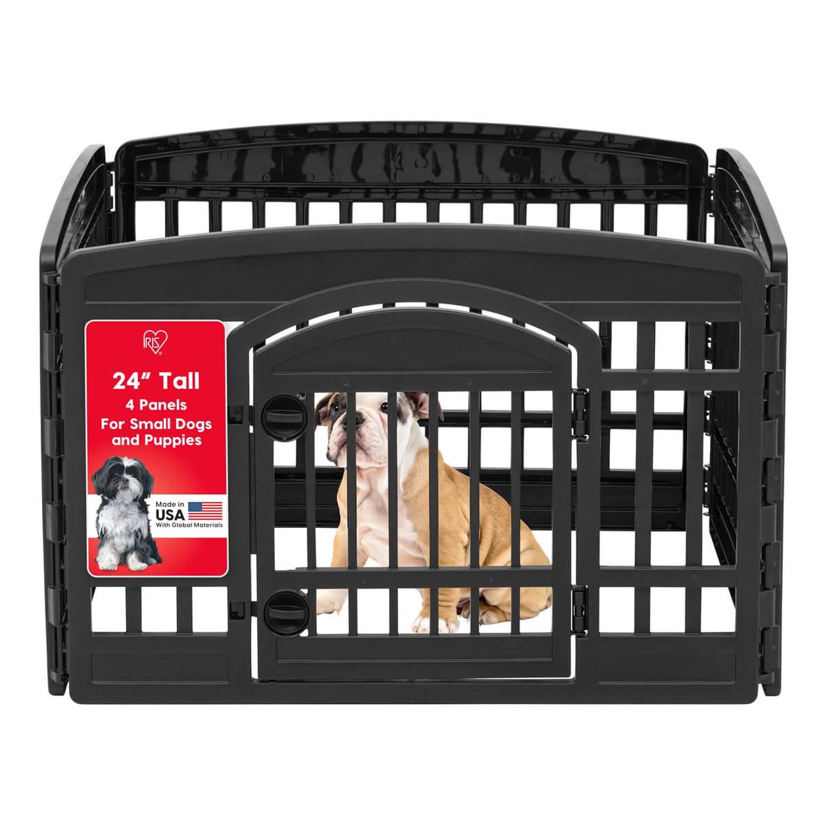מלונה לכלב — IRIS USA Dog Playpen, Made in USA 4-Panel Pet Exercise Pen with Door Gate 35 x 3
