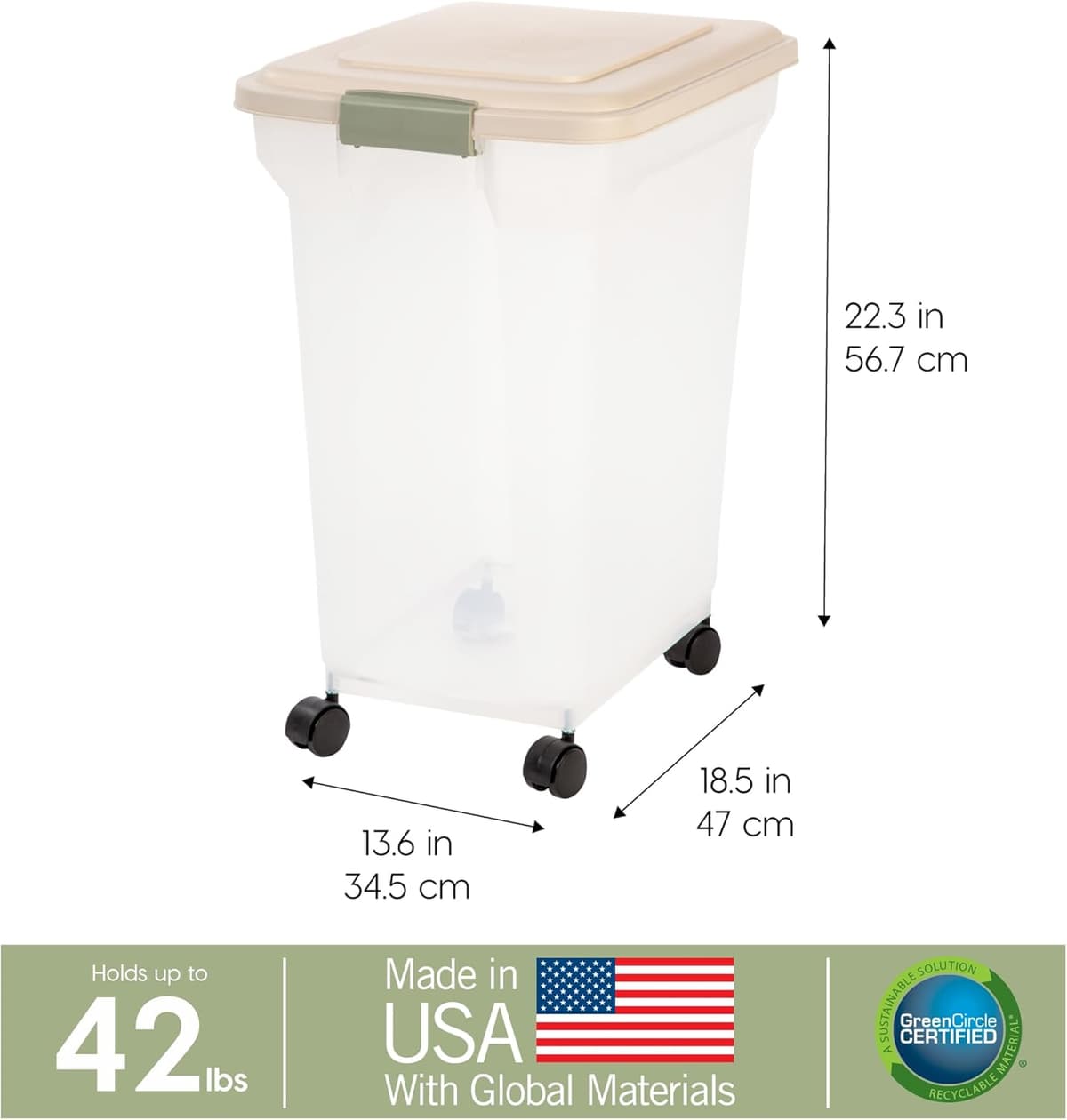 מיכל אחסון מזון לכלב — IRIS USA Airtight Dog Food Storage Container, WeatherPro, Up to 40 lbs, Removabl