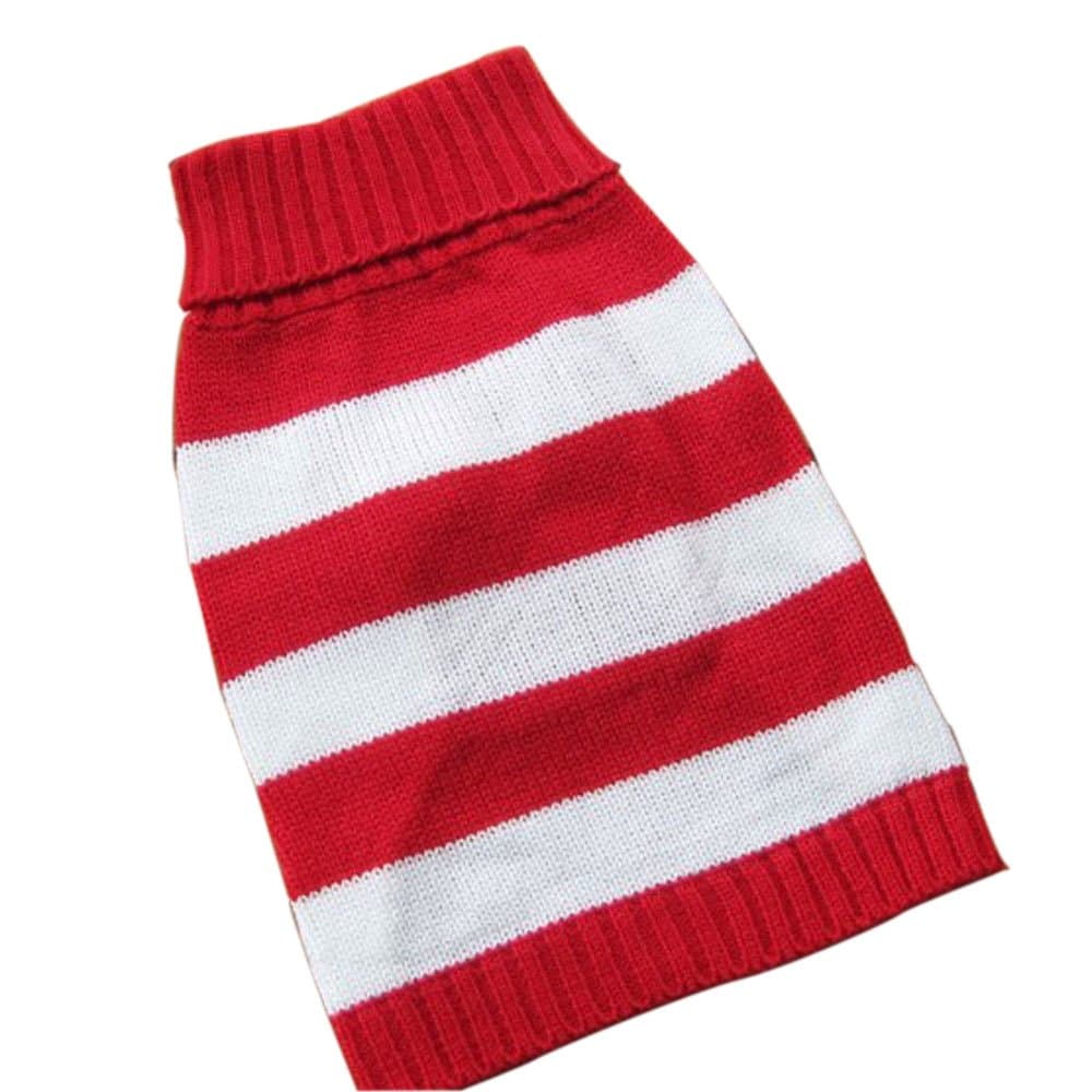 בגדים לכלב — Turtleneck Stripes Pro Pet Clothes Dog Wool Classic Sweaters (Red &White Stripe,