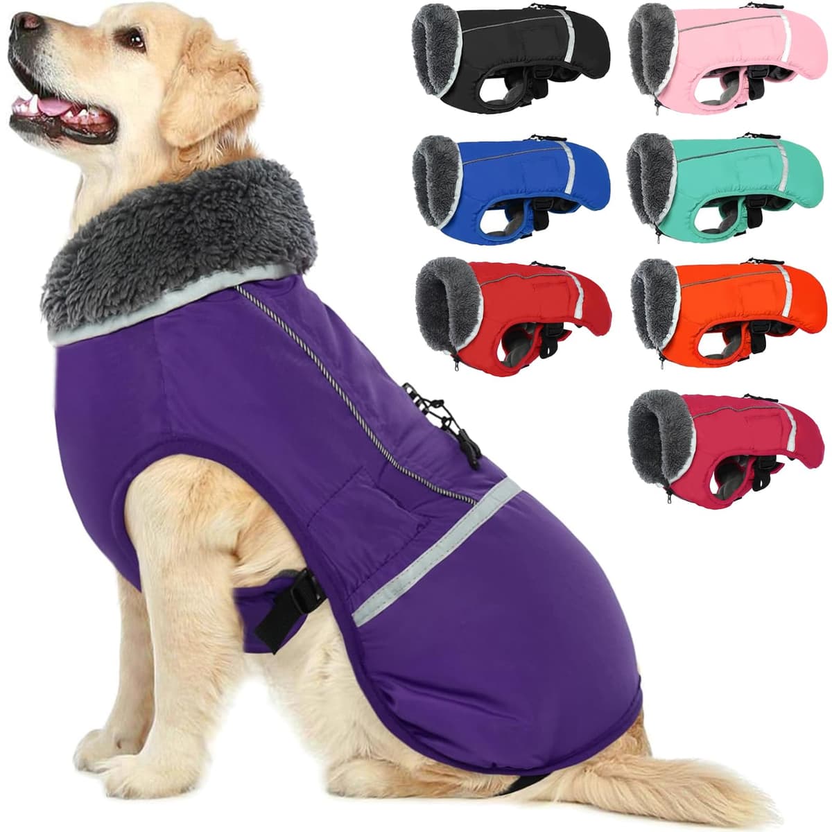 מעיל לכלב — Warm Dog Coat Reflective Winter Jacket, Waterproof Windproof Dog Turtleneck Clot