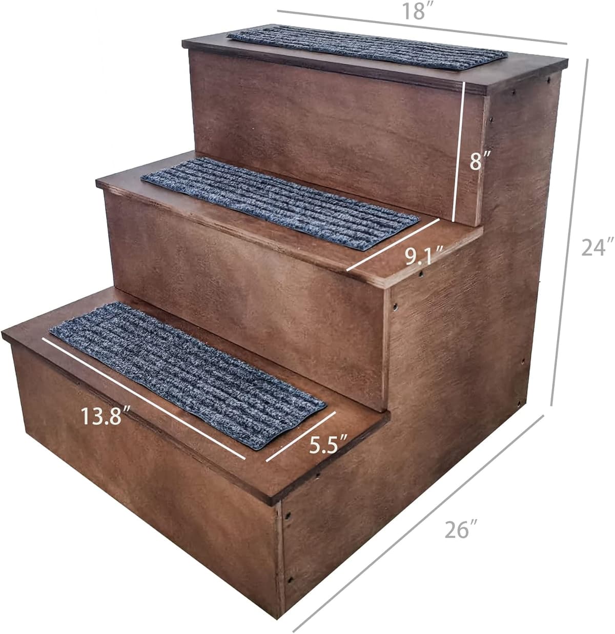 מדרגות/רמפה לכלב — FixtureDisplays® 26" Tall Deluxe Wood Dog Stairs to Acce