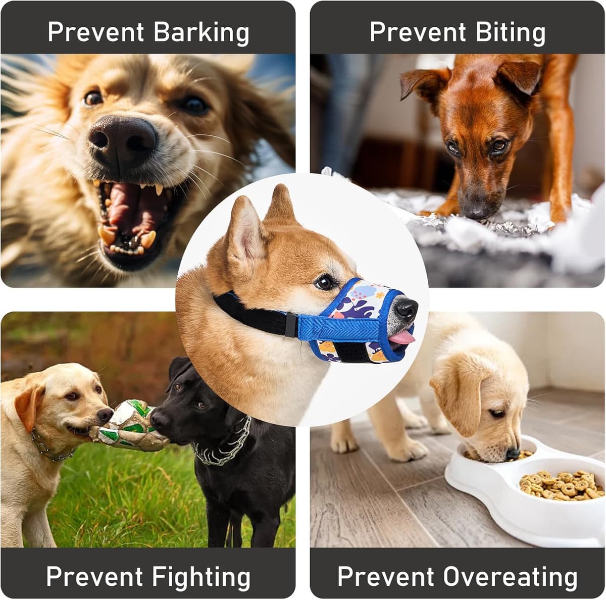 מחסום פה לכלב — Dog Muzzle, Soft Nylon Printed Mask, Breathable Mesh Adjustable Anti Bite and An