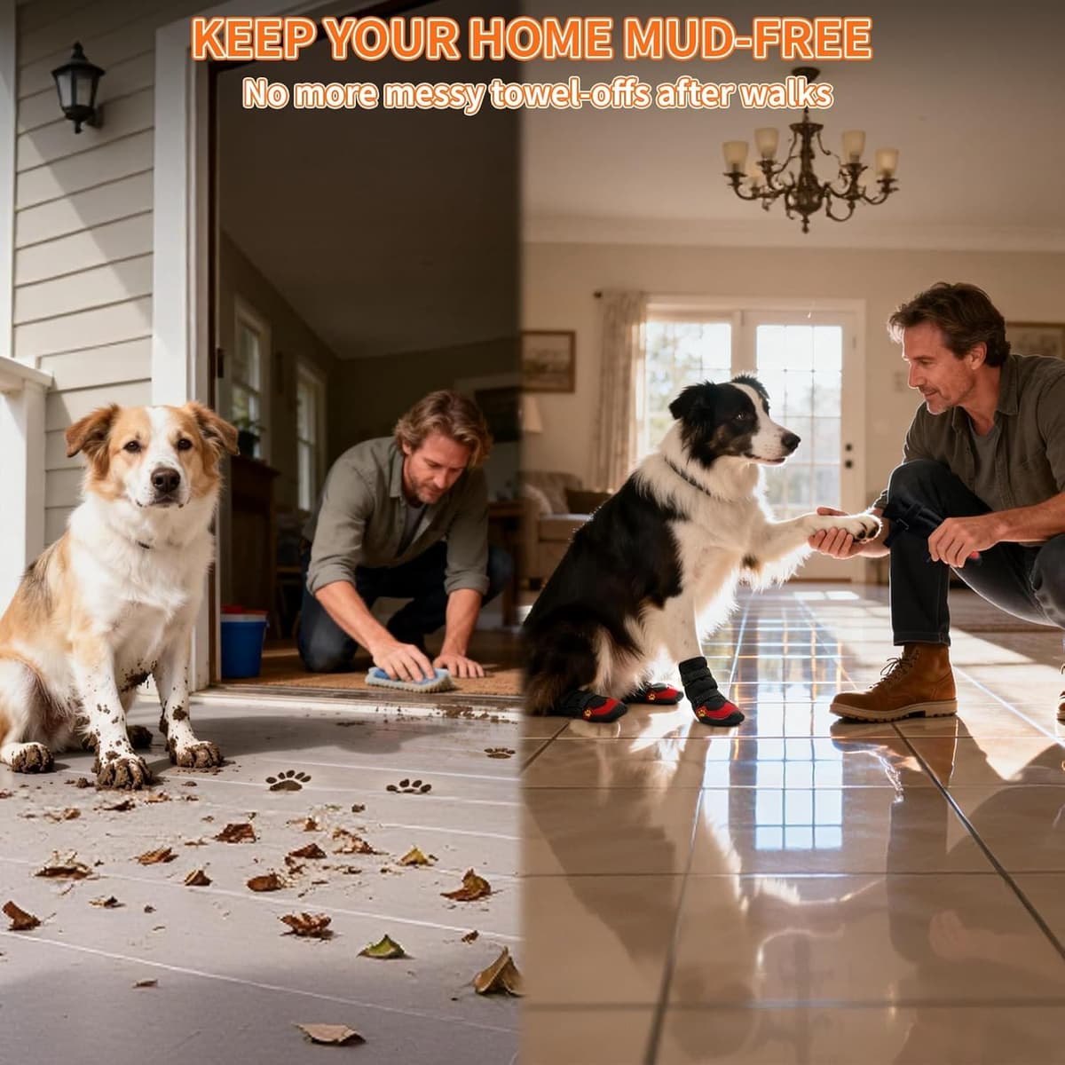 נעליים/מגפיים לכלב — Dog Boots for Snow &amp; Hiking, Waterproof High Top Protect