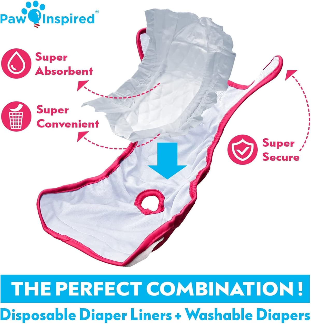 פדים/חיתולים לכלב — Paw Inspired Reusable, Washable Female Dog Diapers (Small, 3 Count) with Disposa