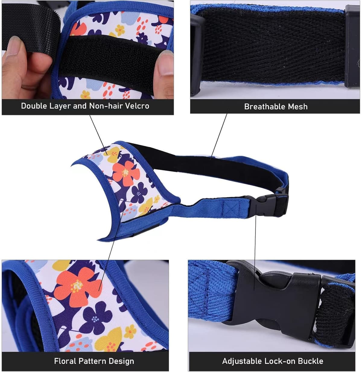 מחסום פה לכלב — Dog Muzzle, Soft Nylon Printed Mask, Breathable Mesh Adjustable Anti Bite and An