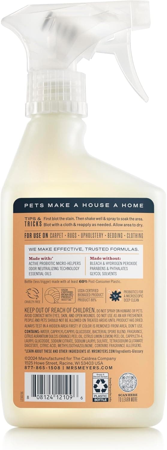 ניקיון לבית עם כלב — Mrs. MEYER'S CLEAN DAY Pet Stain &amp; Odor Fighter,Orange Blossom Scent,16o