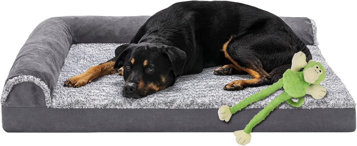 מיטה לכלב גדול — FurHaven Orthopedic Dog Bed &amp; goDog Toy - Squeaky Plush 