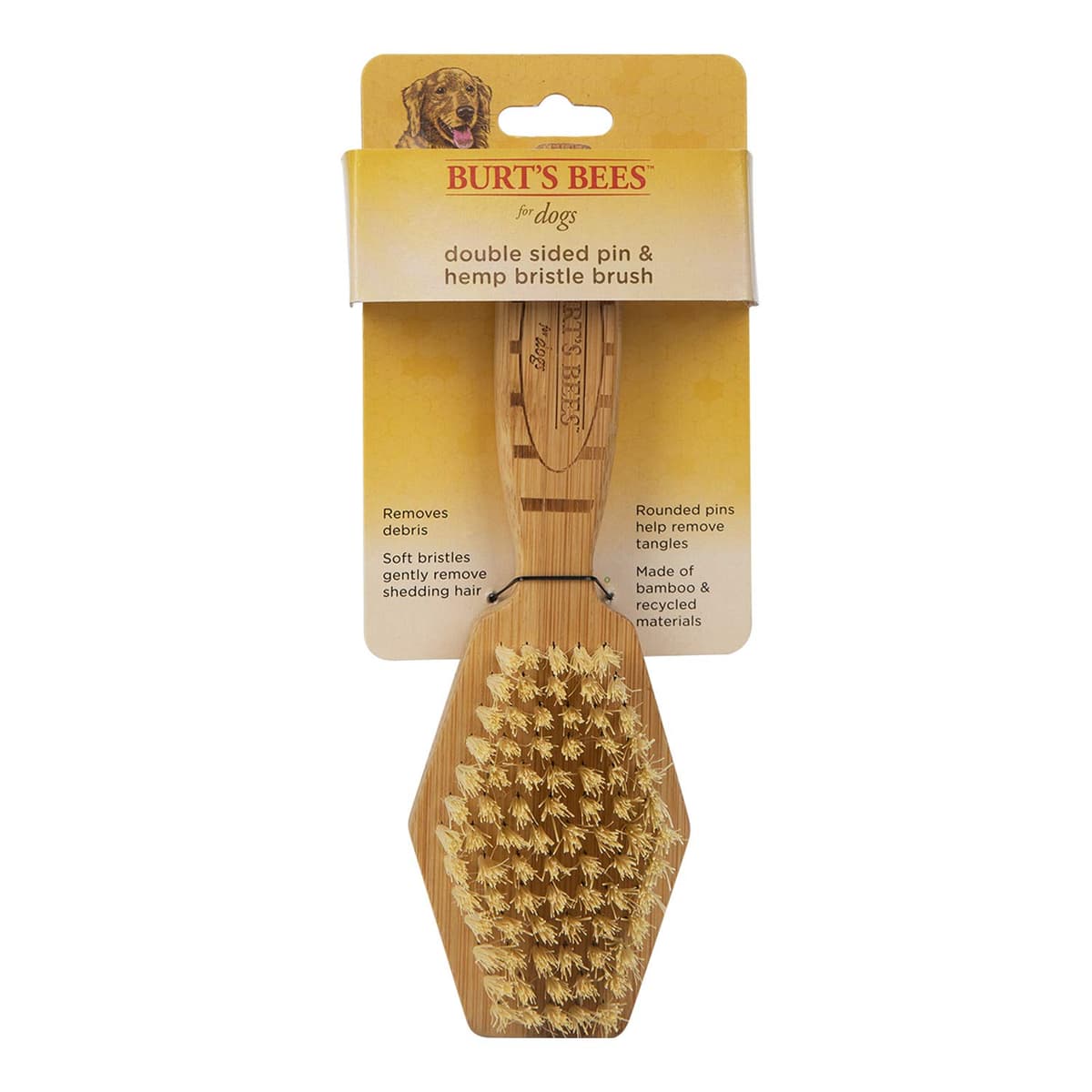 מברשת טיפוח לכלב — Burt's Bees for Pets Double Sided Pin & Hemp Bristle Dog Brush | Best All-Purpos