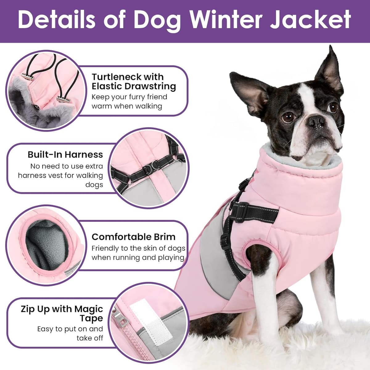 מעיל/ז'קט לכלב — SUNFURA Dog Coat, XXXL Dog Jacket Winter with Harness Built 