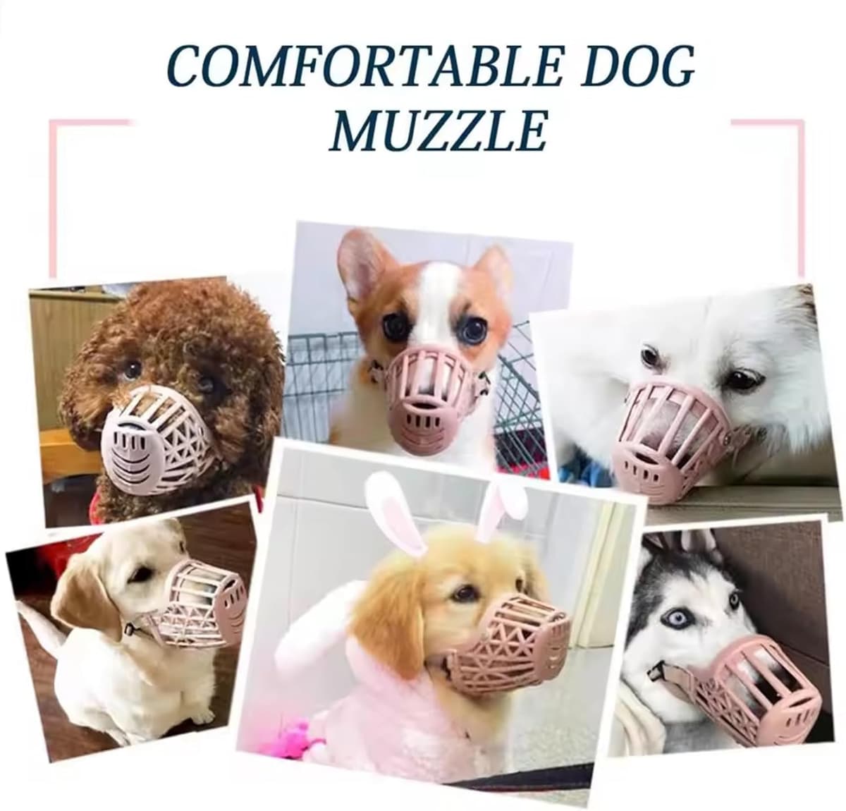 מחסום פה לכלב — 7Pcs Dog Muzzles Anti Biting Adjustable Plastic Breathable Basket Muzzle Differe