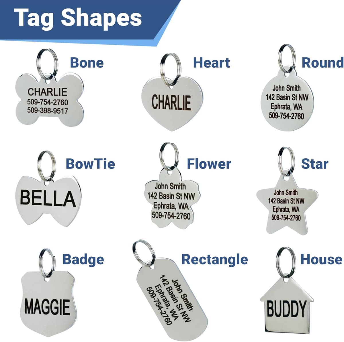 תג שם/זיהוי לכלב — GoTags Stainless Steel Pet ID Tags, Personalized Dog Tags an