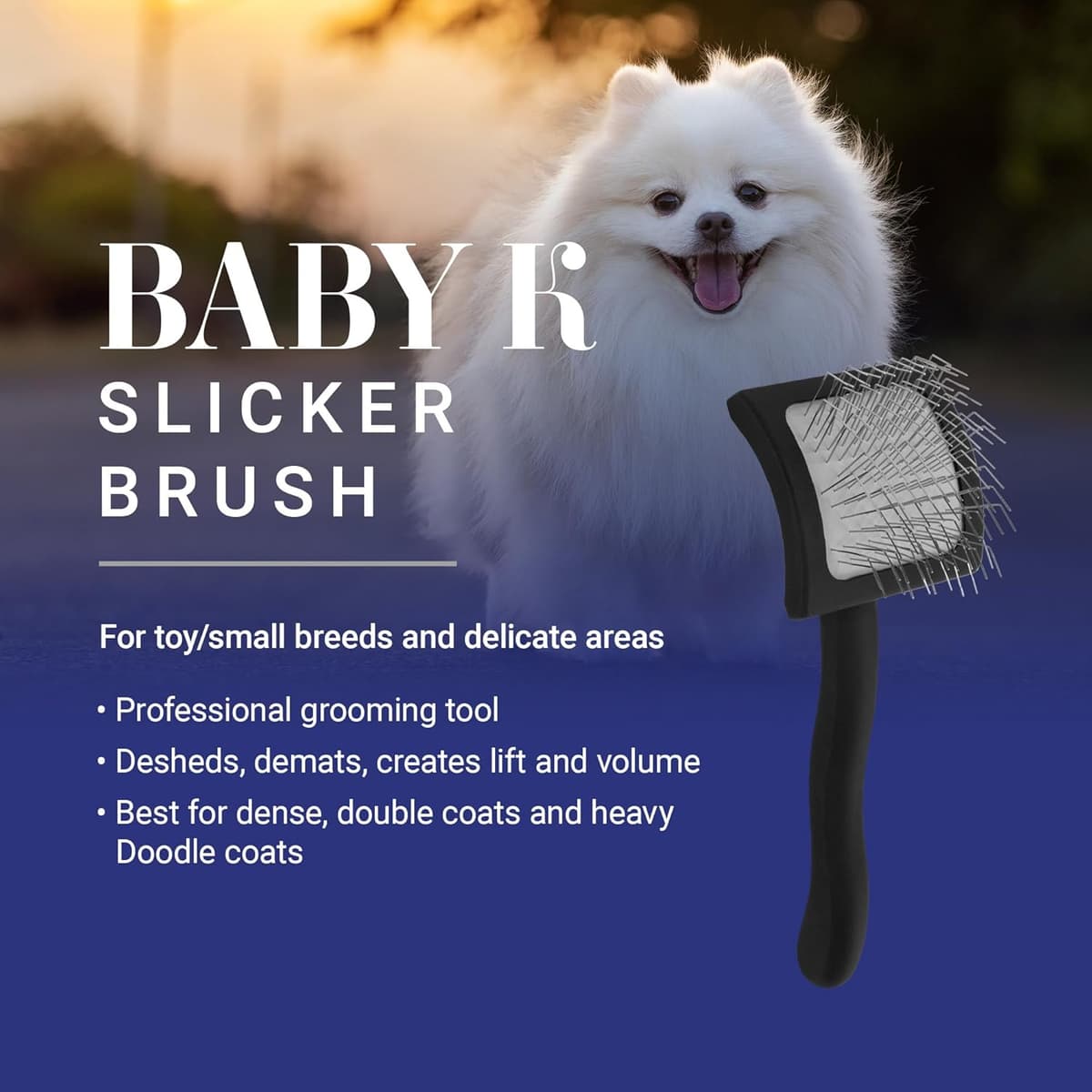 מברשת טיפוח לכלב — Chris Christensen Baby K Dog Slicker Brush, Groom Like a Professional, Fluff Det