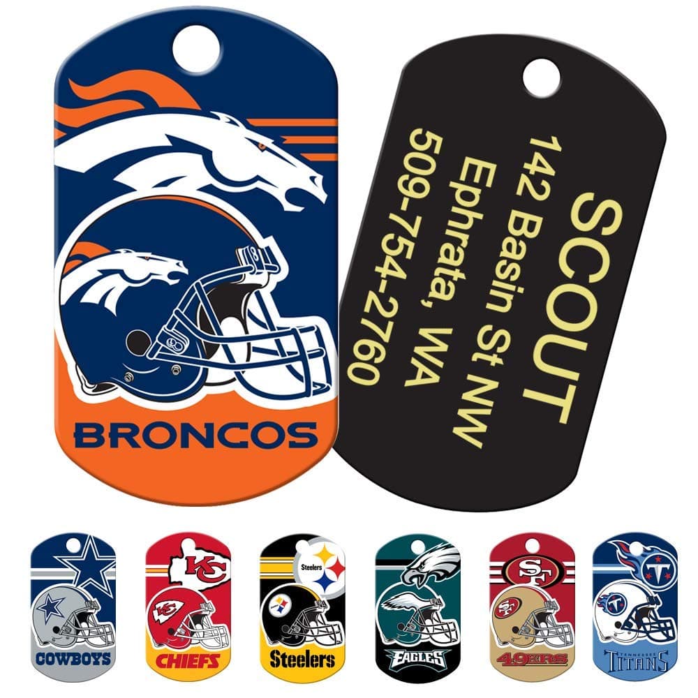 תג שם לכלב — GoTags Personalized NFL Dog Tags, Custom Engraved Pet ID Tag, Denver Broncos, Mi