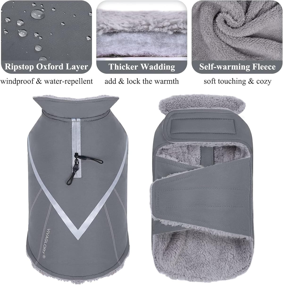 מעיל/ז'קט לכלב — VIVAGLORY Snowrap Dog Coat, Jacket with Harness Hole, Dog Co