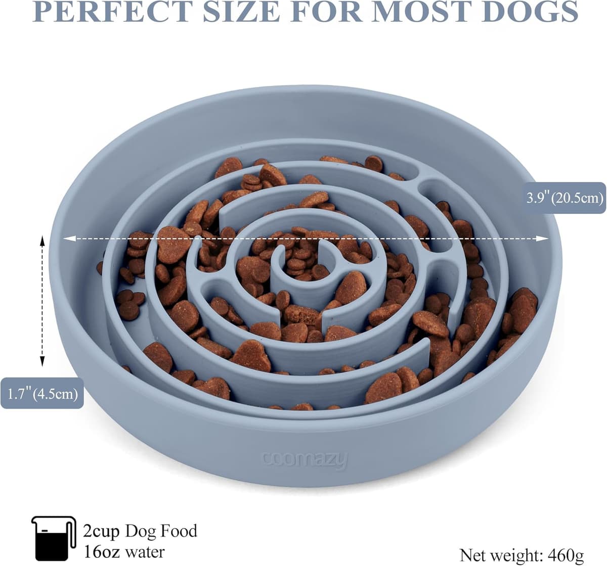 קערת האכלה לכלב — Coomazy Slow Feeder Dog Bowl, Silicone Material, Nonslip Design, BPA Free, Light