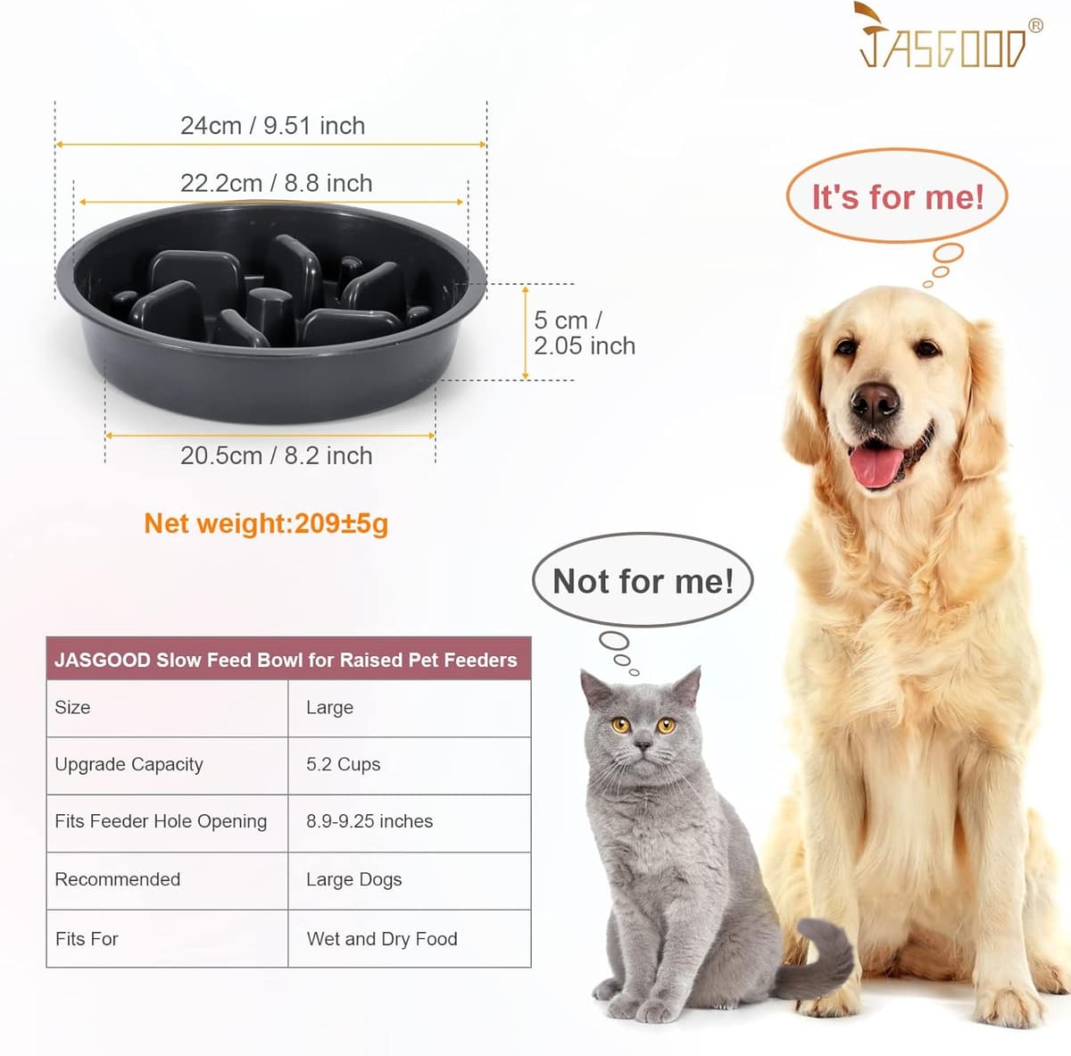 קערת האכלה לכלב — JASGOOD Largr Dog Slow Feeder Bowl - Reduce Slip Puzzle Bowl for Elevated Diners