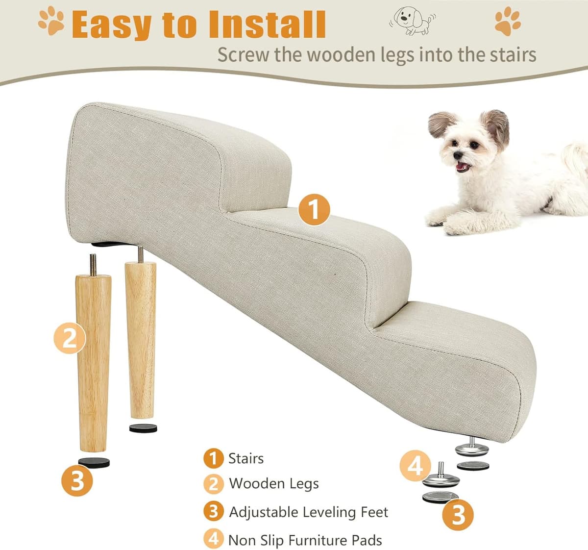 מדרגות/רמפה לכלב — Senneny Imitation Linen Faux Leather Dog Stairs, for Pets up