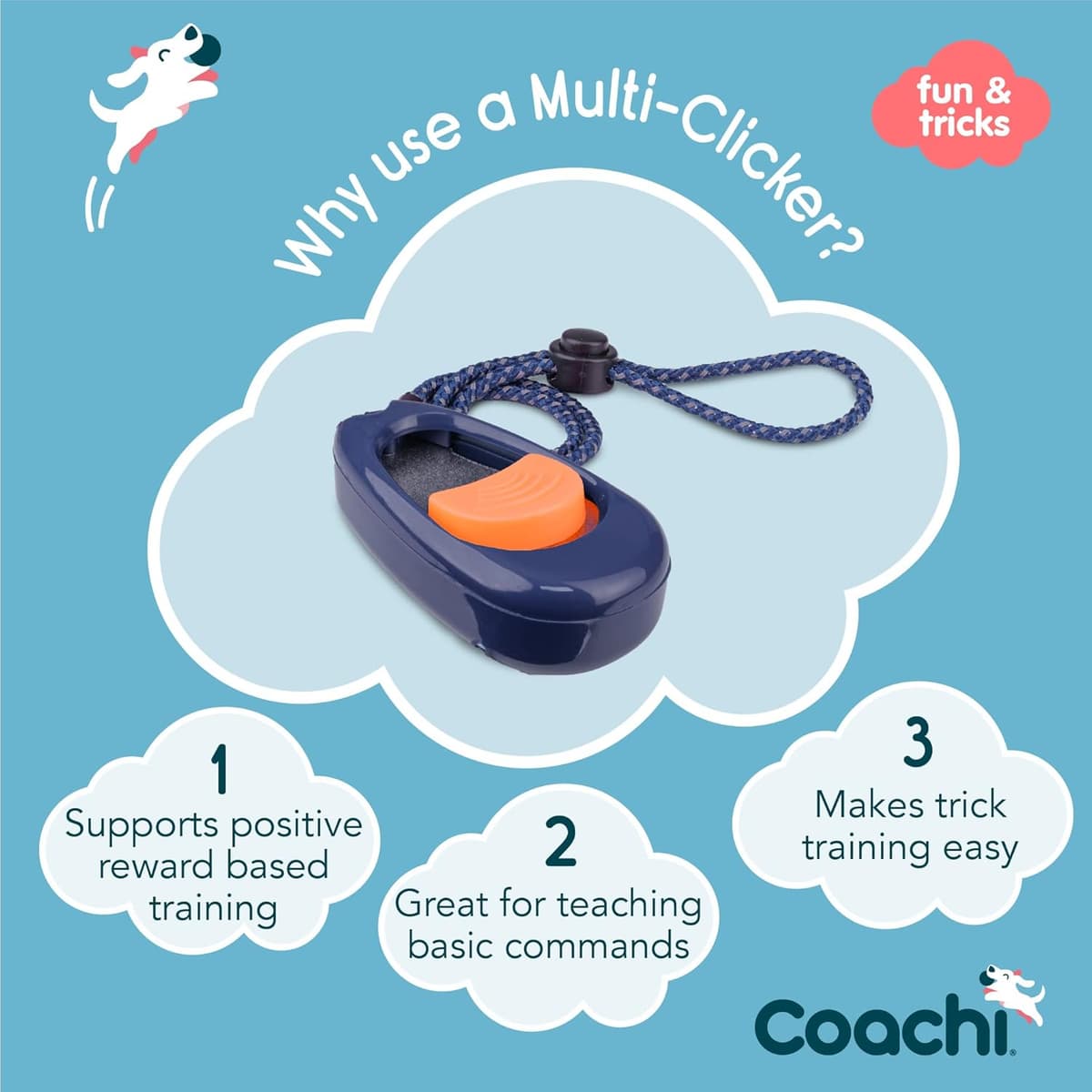 עזר אילוף לכלב — Company of Animals Coachi Multi-Clicker, Dog Accessory, Volume Control with 3 Se