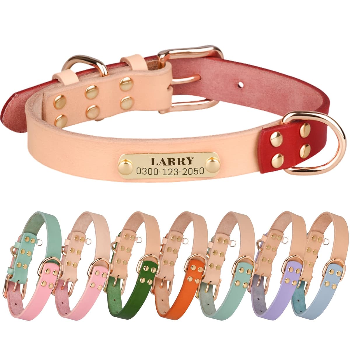 קולר לכלב — Yonsbox Personalized Dog Collar with Nameplate – Genuine Leather, Engraved Pet I