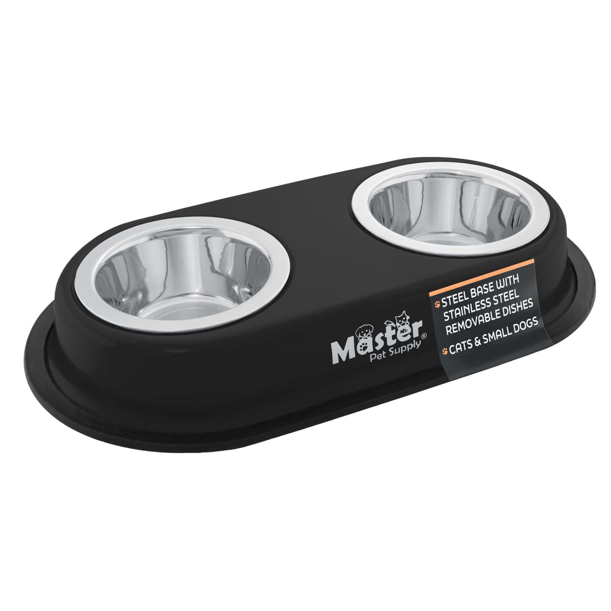 קערת האכלה לכלב — Master Pet Supply Double Dog Bowls Set with Elevated Base and 2 (8 oz) Stainless