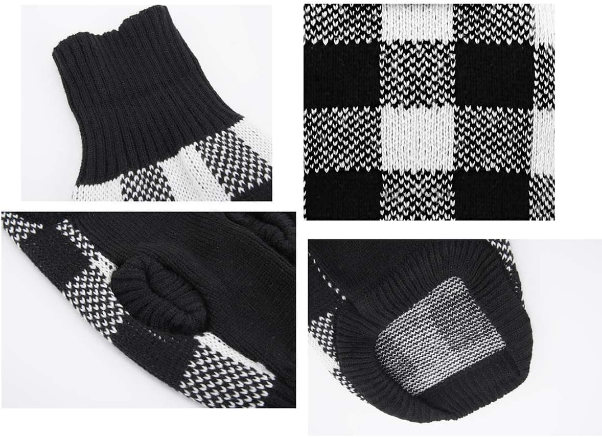 ביגוד לכלב — White Black Plaid Christmas Dog Sweater, Holiday Turtleneck 