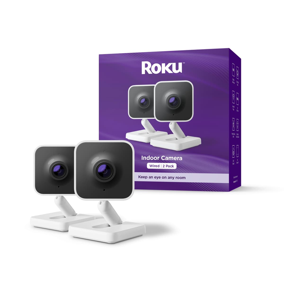 מצלמת מעקב לכלב — Roku Indoor Camera - Home Security - 2-Pack - Wired Security Camera & Pet Monito